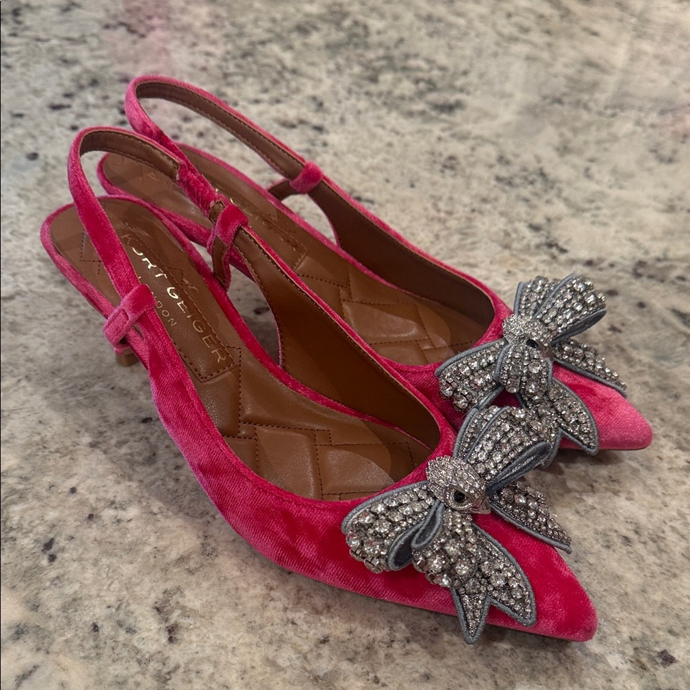 Kurt Geiger Fuchsia Velvet Heels with Crystal Bows